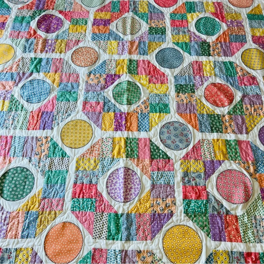 Dot to Dot Handmade Quilt – 58”x58” – 1930s Reproduction Prints
